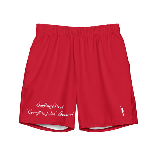 "Surfing First" - Rote Herrn Badehose für Surfer