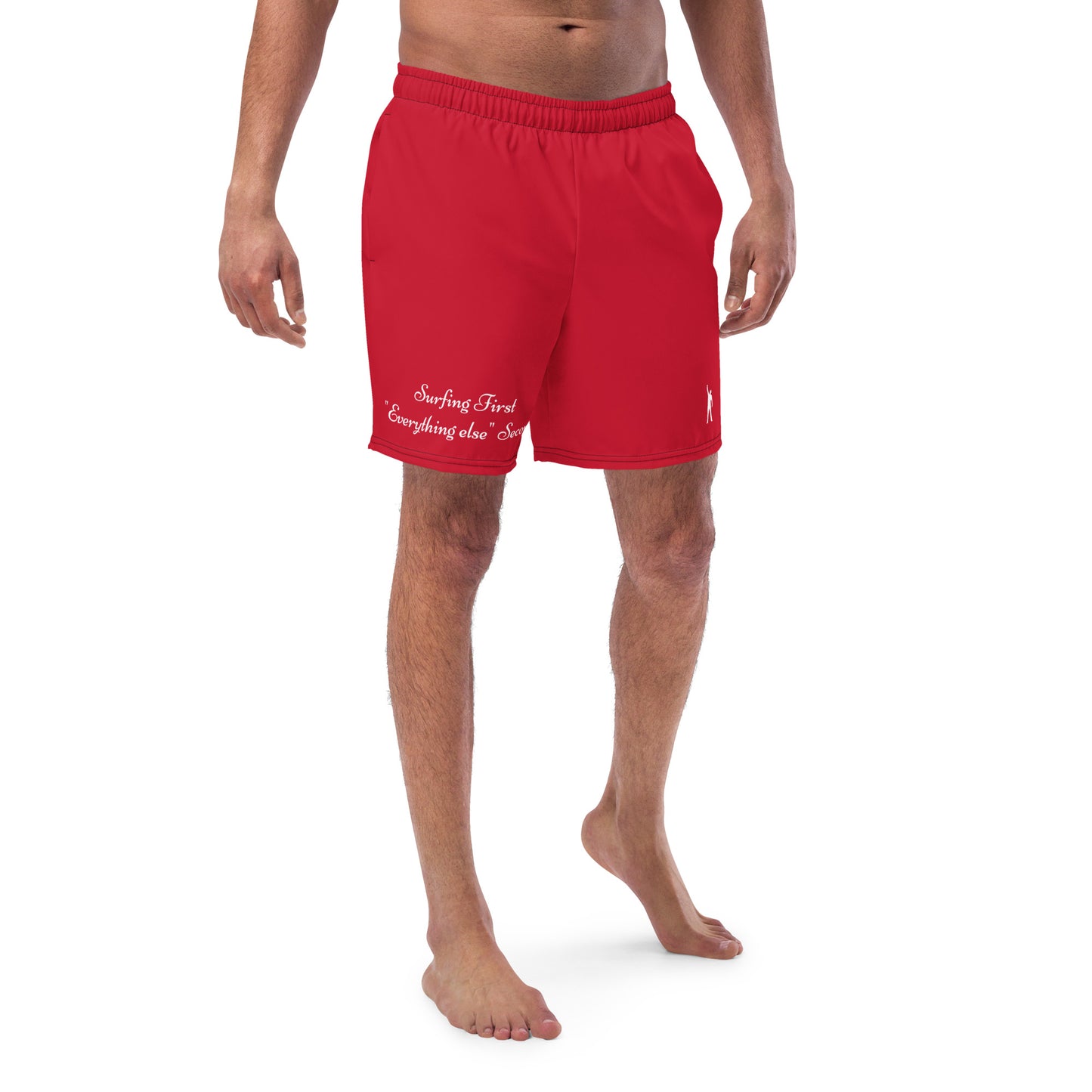 "Surfing First" - Rote Herrn Badehose für Surfer