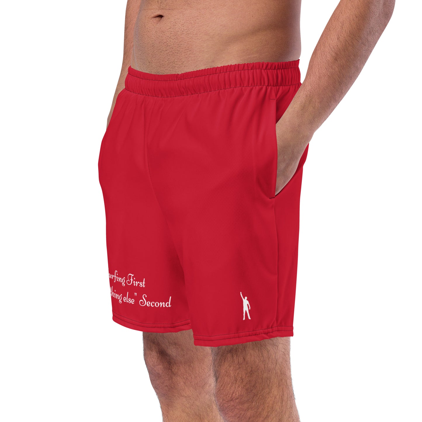 "Surfing First" - Rote Herrn Badehose für Surfer