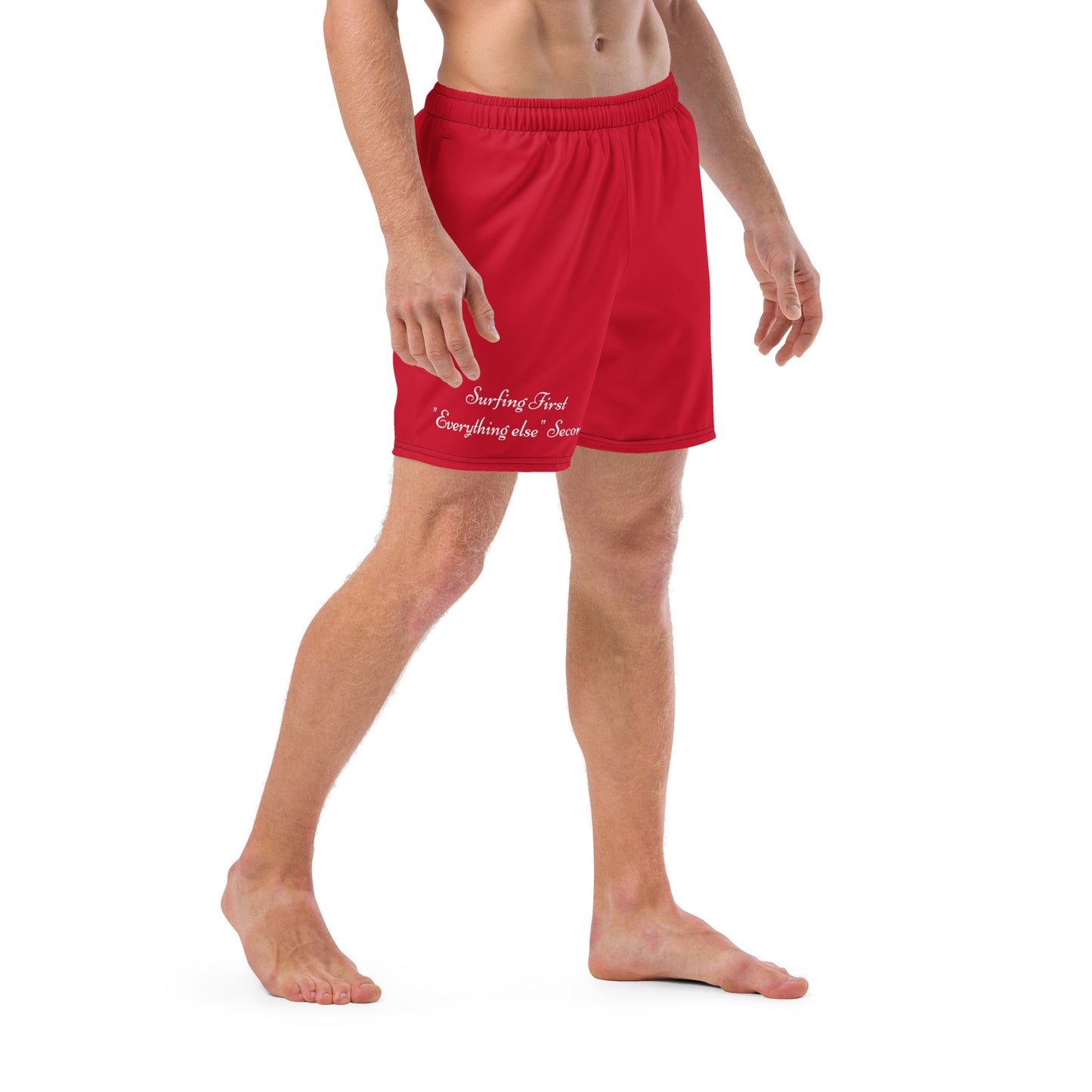"Surfing First" - Rote Herrn Badehose für Surfer