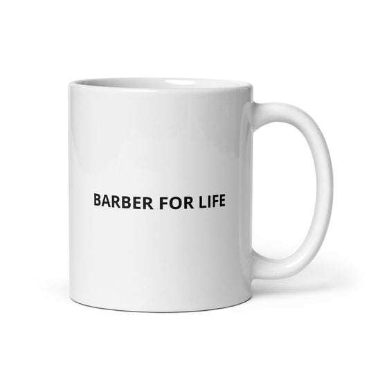 "Barber for Life" - Weiße, glänzende Tasse