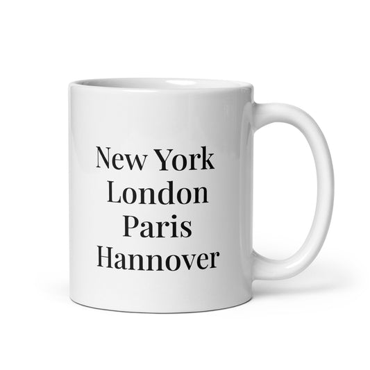 New York London Paris Hannover - Weiße, glänzende Tasse