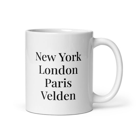 New York London Paris Velden - Weiße, glänzende Tasse
